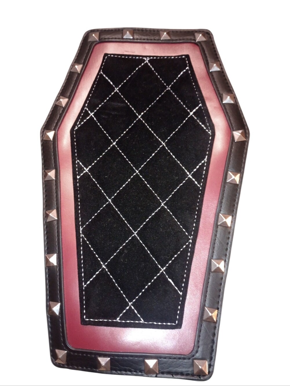 Spirit Coffin Black and Burgundy Quilted Coffin Crossbody Bag, NWT - Picture 7 of 8